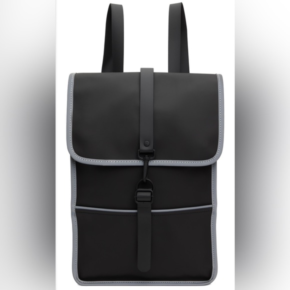 NWT Rains Black/Grey Backpack Reflective One Size - Picture 1 of 11
